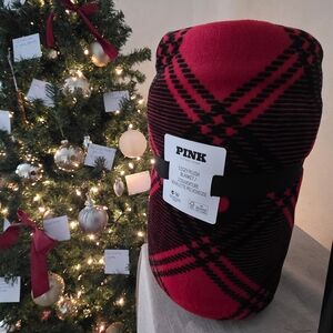 PINK Victoria's Secret Festive Red and Black Plaid Blanket
